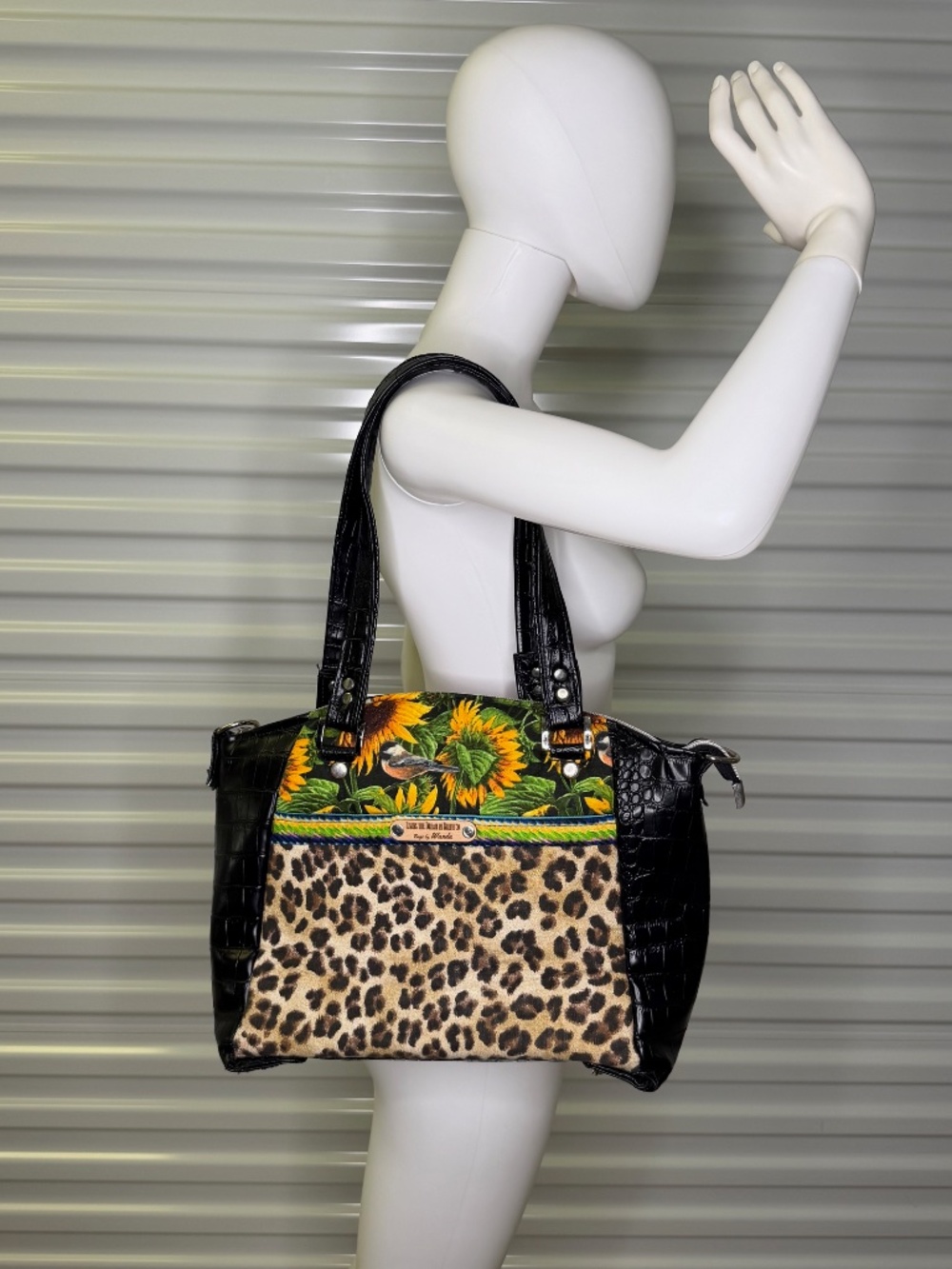 Bags by Wanda Concealed Carry Three section Leather and Fabric Zipped Handbag
